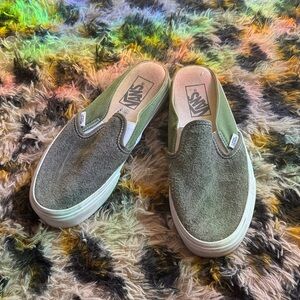 Vans Olive Green Suede Slip-On Mule Sneakers